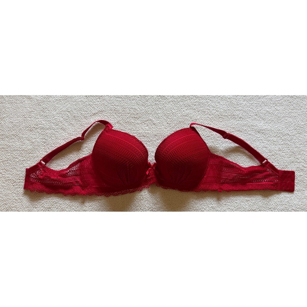 Black Bow Red Lace Push Up Underwire Bra 38C BB5535S Adjustable Straps